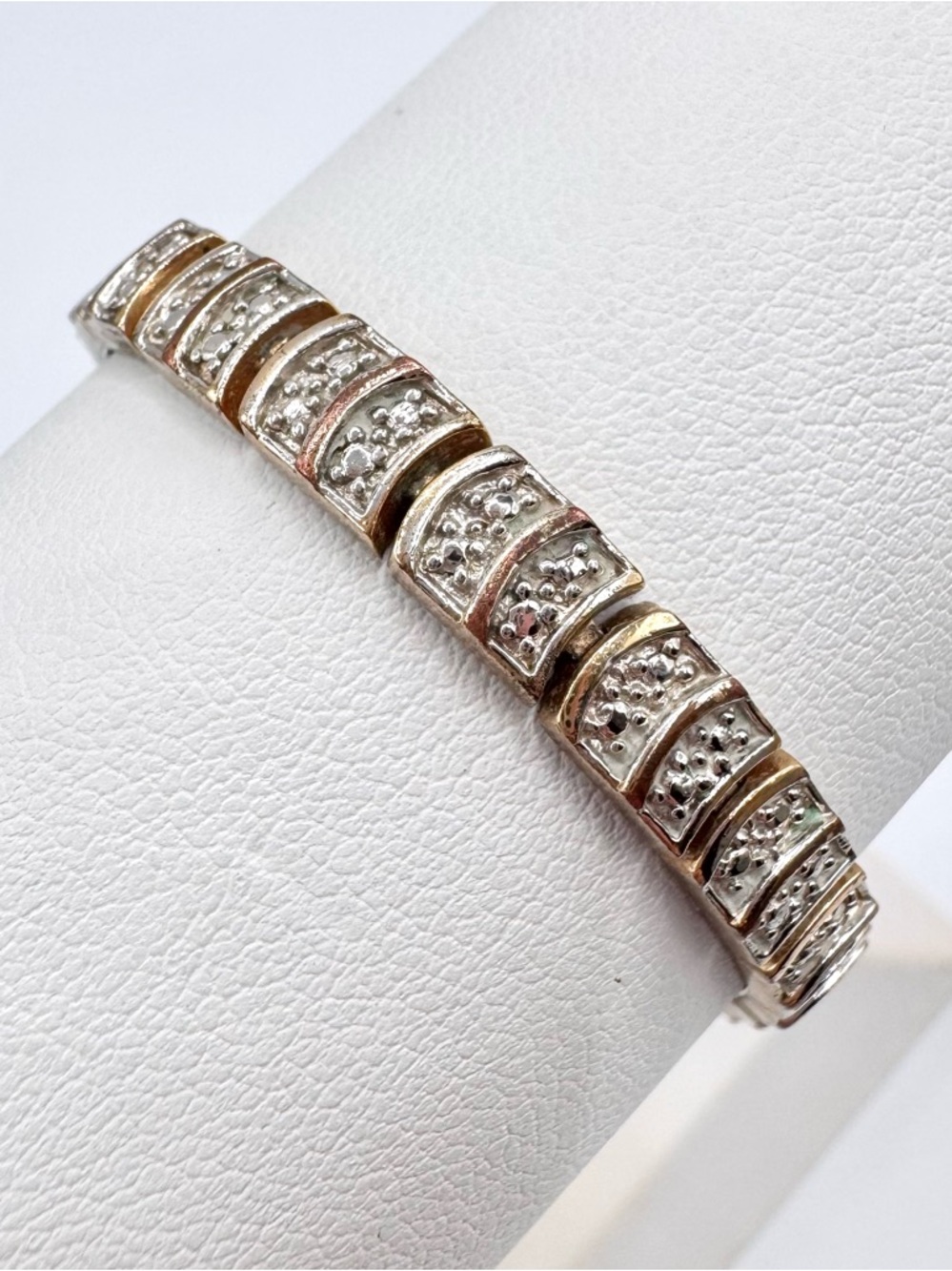925 Sterling Silver Vermeil Tennis Bracelet Signed Tested 7 1/4” 15.48 Grams